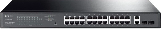 Gigabites okos PoE+ kapcsoló 24× PoE+, 2× RJ45 uplink és 2× SFP – TP-Link