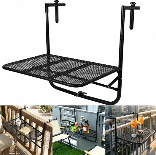 Tavolino pieghevole da balcone da appendere alla ringhiera, regolabile, portata 30 kg