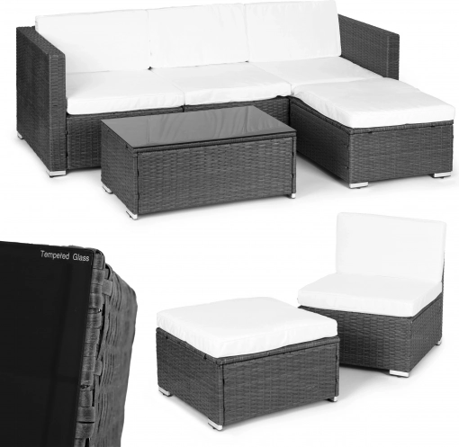Garden modular corner technorattan lounge set with glass table MULTIGARDEN, grey