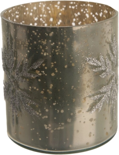Bougeoir en verre avec motif de flocon en décor doré 10 × 10 × 11 cm