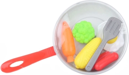 Plastic pan with food and accessories for children