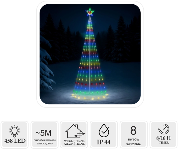 LED kúp alakú karácsonyfa csillaggal 3 m, 458 LED, multicolor, beltéri és kültéri használatra