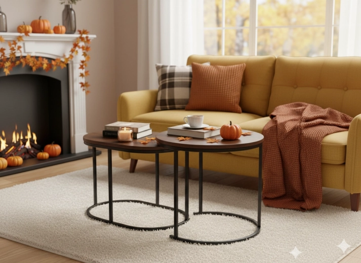 Design i trædekor og sort metal