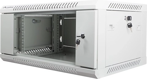 Wall-mounted 19" rack cabinet 4U 600×450 mm with glass door – Gray