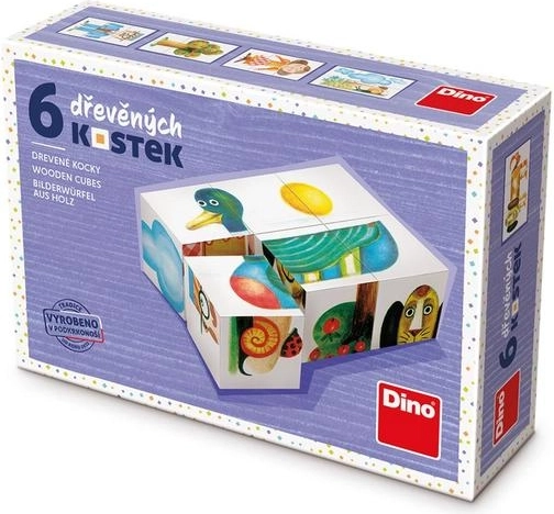 Wooden picture cubes for children – duck, dog, tree (6 cubes)