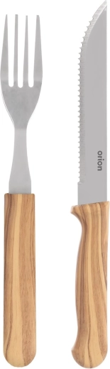 Set da bistecca: coltello e forchetta in acciaio inox con manico in plastica