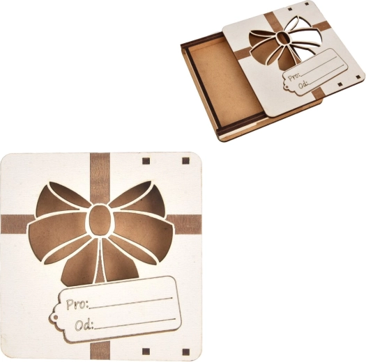 Scatola regalo in legno con fiocco 10 × 10 cm