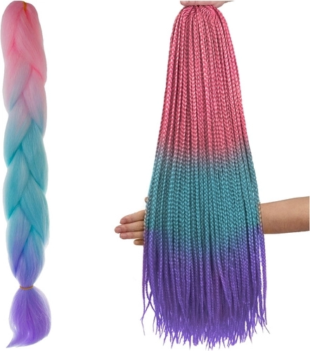 Synthetic Ombre Braiding Hair Pink/Turquoise/Purple, 60 cm