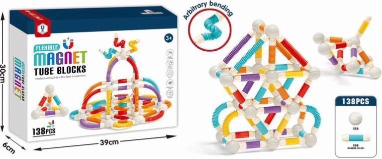 Magnetic Building Set – Flexible Tubes, 138 Pieces