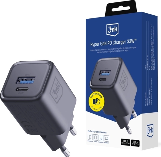 3MK Hyper Charger PD 33W GaN Netzladegerät USB-A und USB-C schwarz