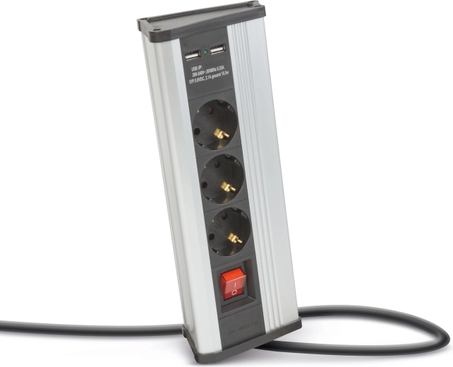 Multipresa angolare con interruttore e porte USB, in alluminio