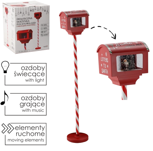 Boîte aux lettres de Noël avec éclairage LED et musique, rouge