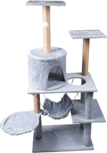 Tiragraffi grigio per gatti con casetta e cucce – 5 livelli