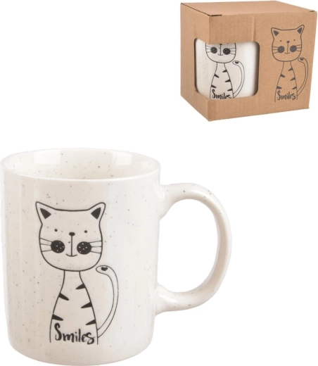 Porcelanast lonček z motivom mačke, bel