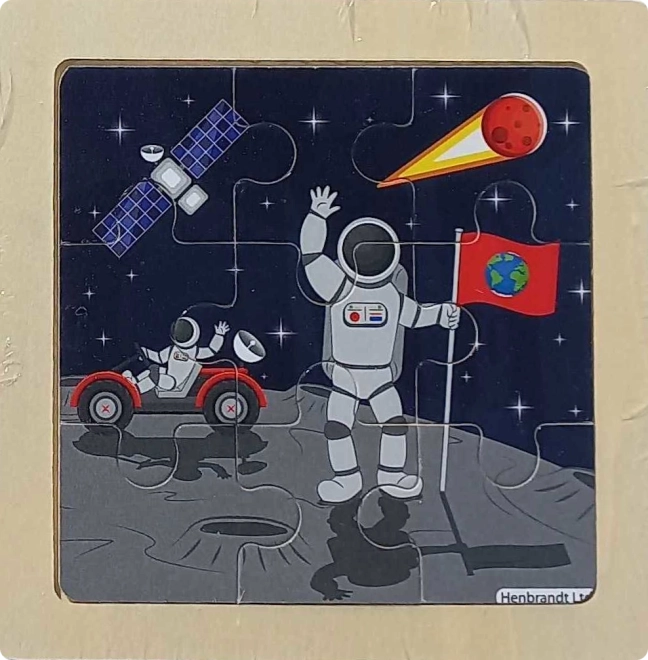 Houten puzzel Ruimte – Op de Maan, 9 stukjes
