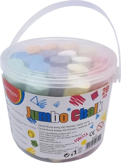 Keyroad Jumbo Sidewalk Chalk, bucket of 20 pcs