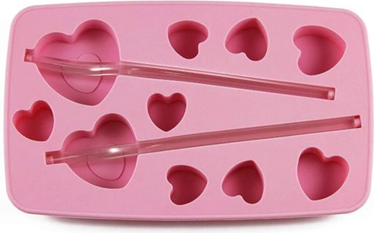 Silicone ice tray with straw, heart, pink