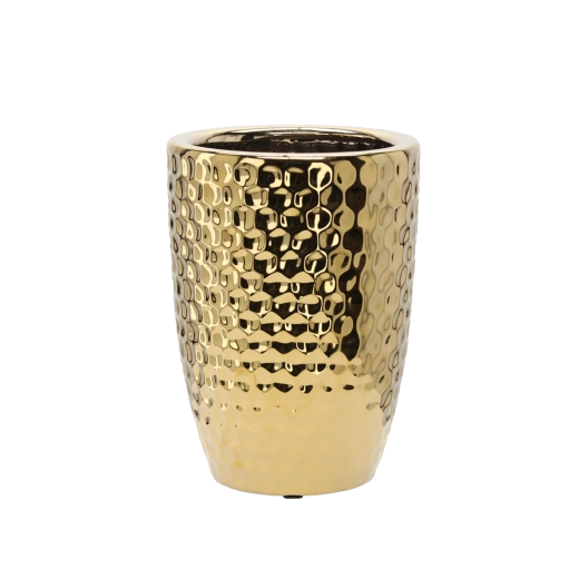 Coprivaso in ceramica con motivo a nido d’ape, oro, 25,5 × 25,5 × 34,5 cm