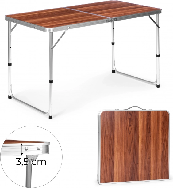 Klappbarer Campingtisch MultiGarden 120 × 60 cm, braune Tischplatte