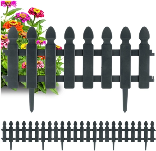 Clôture bordure de jardin grise 49 × 21 cm, lot de 4 pièces