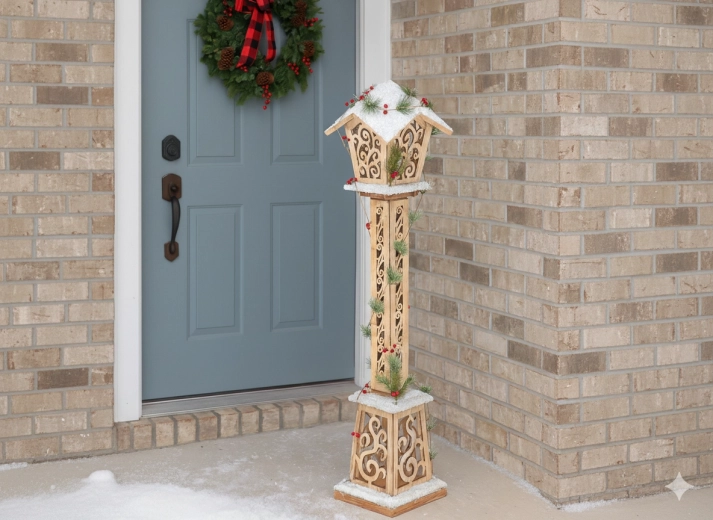 Christmas wooden LED lantern 100 cm, brown