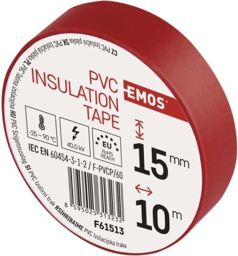 Isolerende PVC-tape 15 mm × 10 m rød