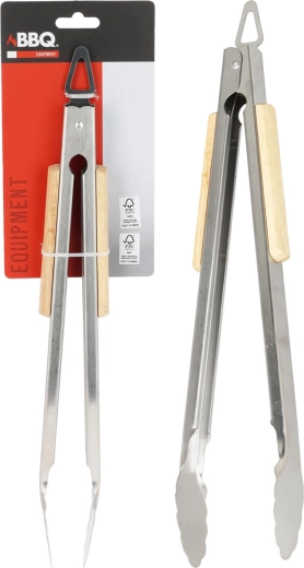 Pince de barbecue en inox avec manche en bois 37,5 cm
