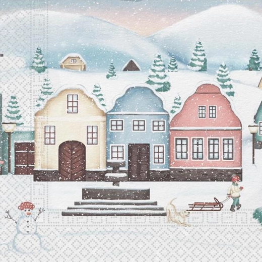 Serviettes de Noël Village, 3 plis, 33 × 33 cm