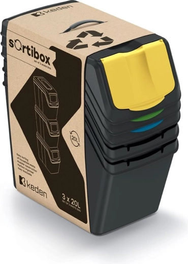 Set of three sorting bins Sortibox II 3x25 L – recycled black