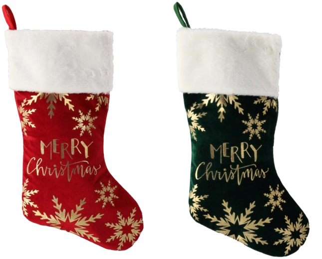 Chaussette de Noël pour cadeaux 50 cm rouge/vert avec motif sapin et inscription Merry Christmas