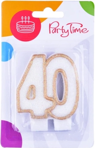 Jubilee candle number 40 white with gold trim 7.5 cm