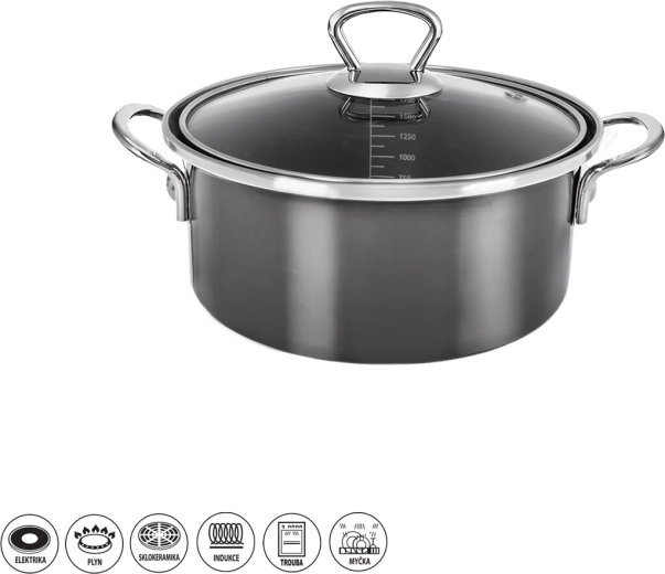 Casserole émaillée METALIC Lem 2,5 l avec couvercle en verre