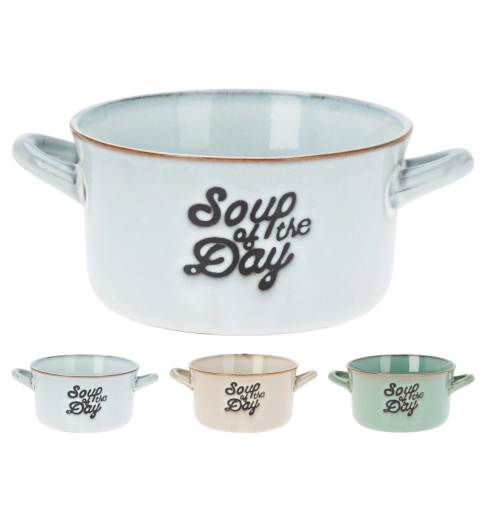 Ceramic Soup Bowl 500 ml with Two Handles Soup of the Day