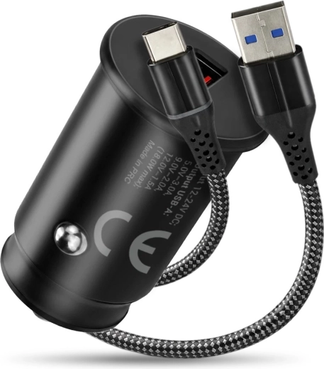 Caricabatteria da auto QC 3.0 18 W con cavo USB‑C 1 m everActive