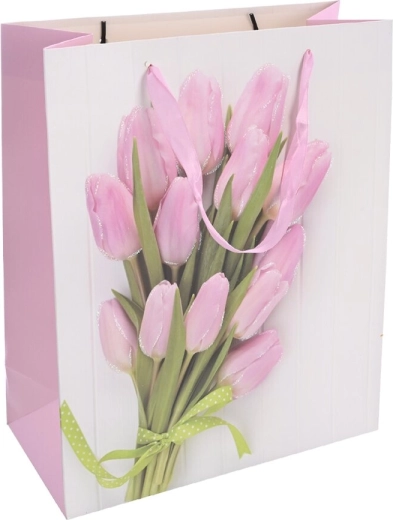 Gavepapirspose med tulipanmotiv 26 × 10 × 32 cm