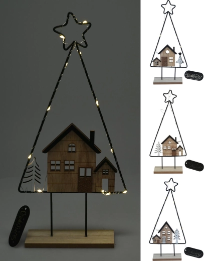 Christmas decoration tree with little house with LED lighting 39 cm