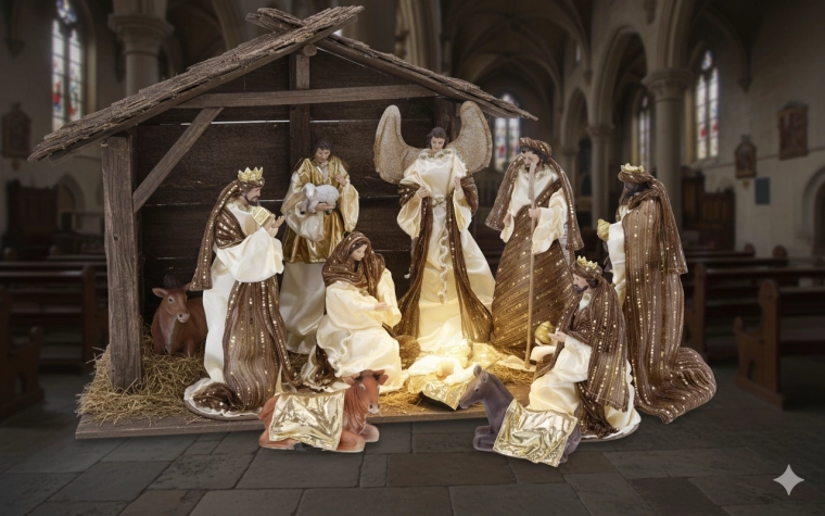 Set of Christmas Nativity Figures, 10 pieces up to 33 cm