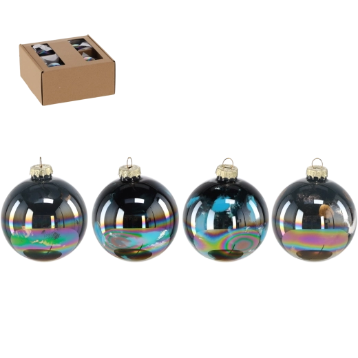 Set de boules de Noël en verre 8 cm à effet irisé, 4 pièces