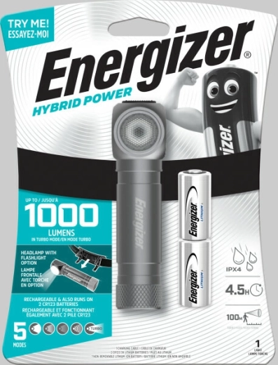 Energizer hybrid LED headlamp for handheld and hands‑free use, 1000 lm