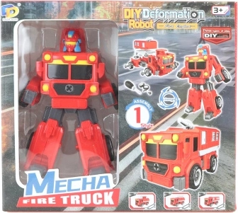 Buildable screw-together robot – red transforming truck with excavator