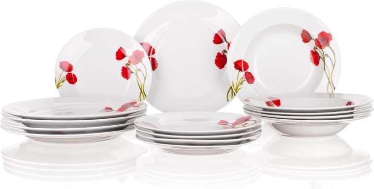 Porcelain dinner set with poppy motif POPPY, 18 pieces