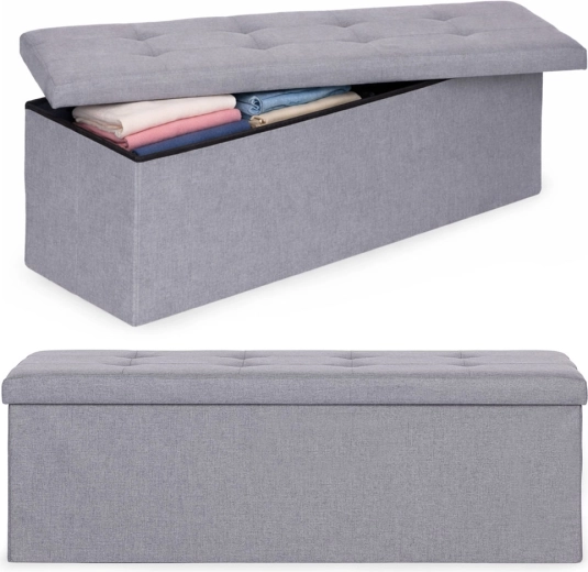 Panca imbottita con vano portaoggetti 111 × 38 cm, grigio chiaro, ModernHome