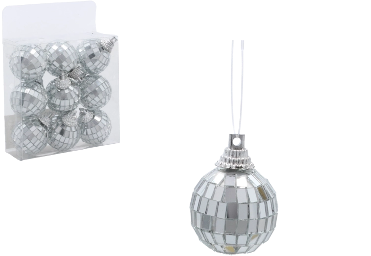 Set de boules de Noël disco argentées 3 cm – 9 pcs