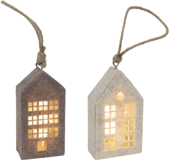 Décoration de Noël suspendue maison en feutre avec LED 14,5 cm