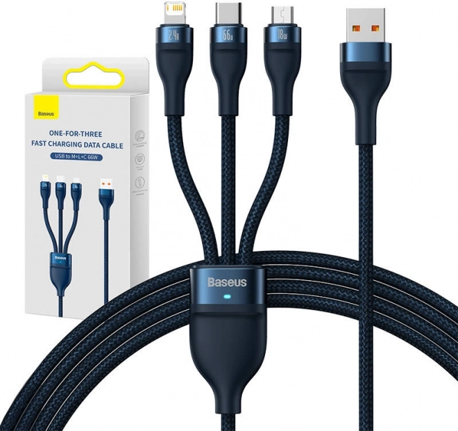 Kabel Baseus za hitro polnjenje 3v1, USB‑C + Micro USB + Lightning 66 W, 1,2 m