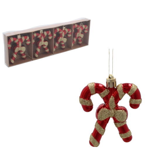 Set de décorations de Noël canne en sucre, 4 pcs