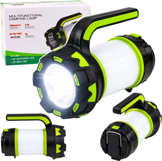 Wiederaufladbare Camping-LED-Taschenlampe und Lampe 2in1 mit Akku