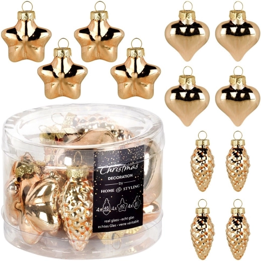 Arany színű üveg karácsonyi díszek 4–4,5 cm, 12 darabos készlet