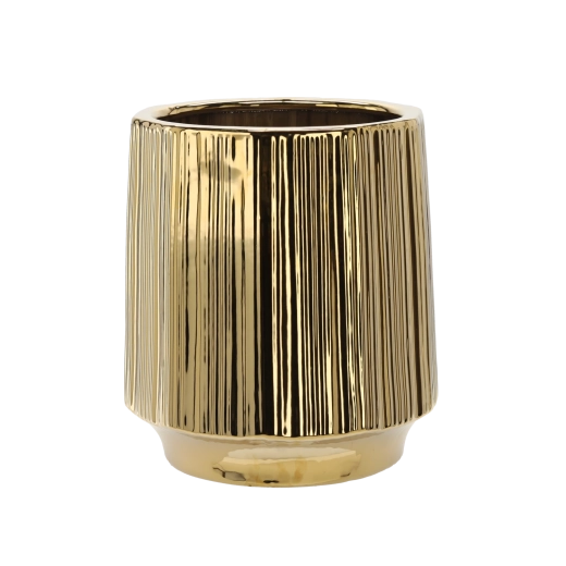 Ceramic flower pot cover, gold striped, 32 × 32 × 35.5 cm