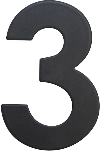 Numero civico 3, 75 mm, acciaio inox, nero opaco